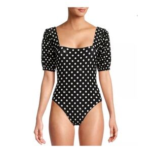 Kate Spade ♠️ Lia Black and White Polka Dot Puff Sleeve Swimsuit NWT Medium